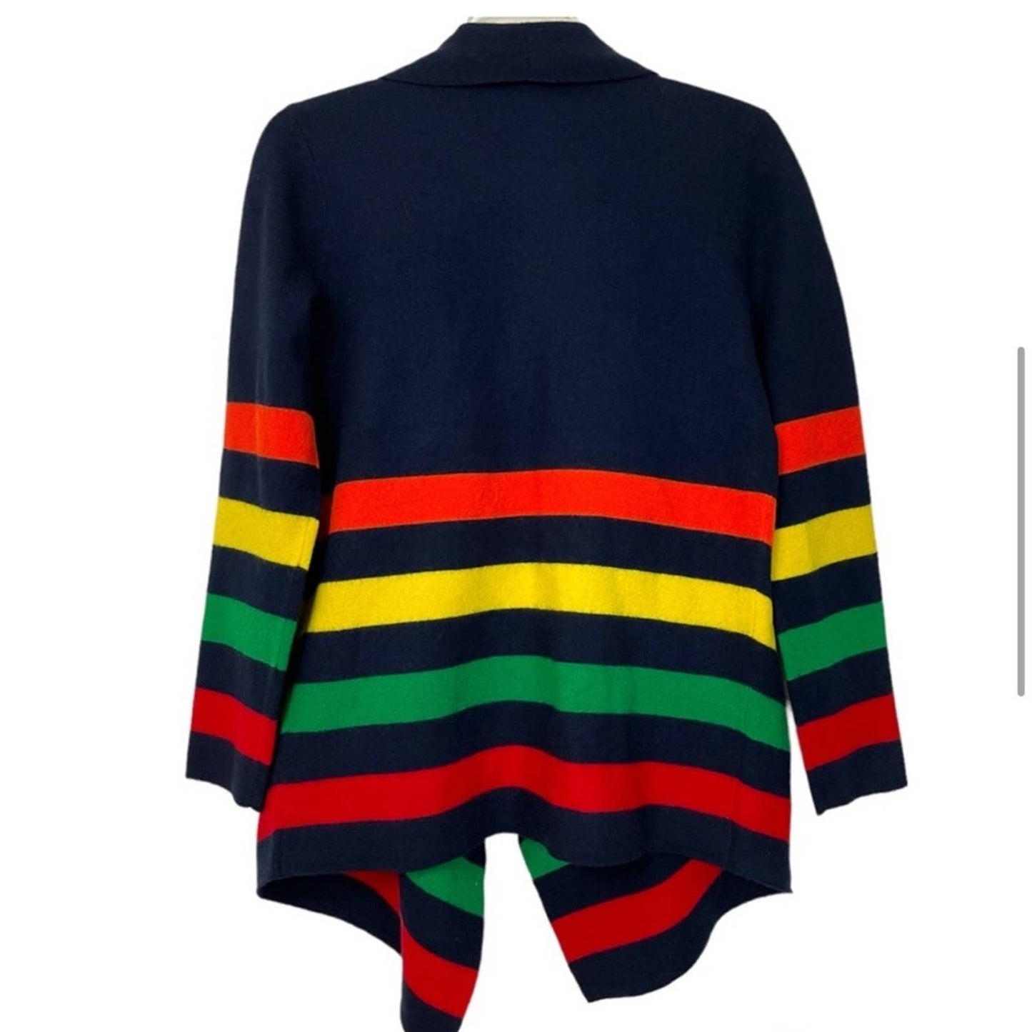 Lauren Ralph Lauren Navy Blue Knit Cardigan w/ Rainbow Stripes, Pockets, NWT!!