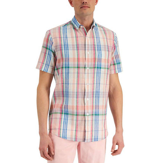 Club Room Men's Regular Fit Multi-Color Plaid Textured Button Down Shirt, NWT!