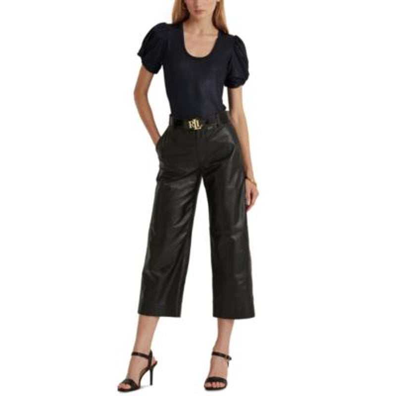 Ralph Lauren Women's Navy Blue Foil Print Jersey Tee, Size Medium