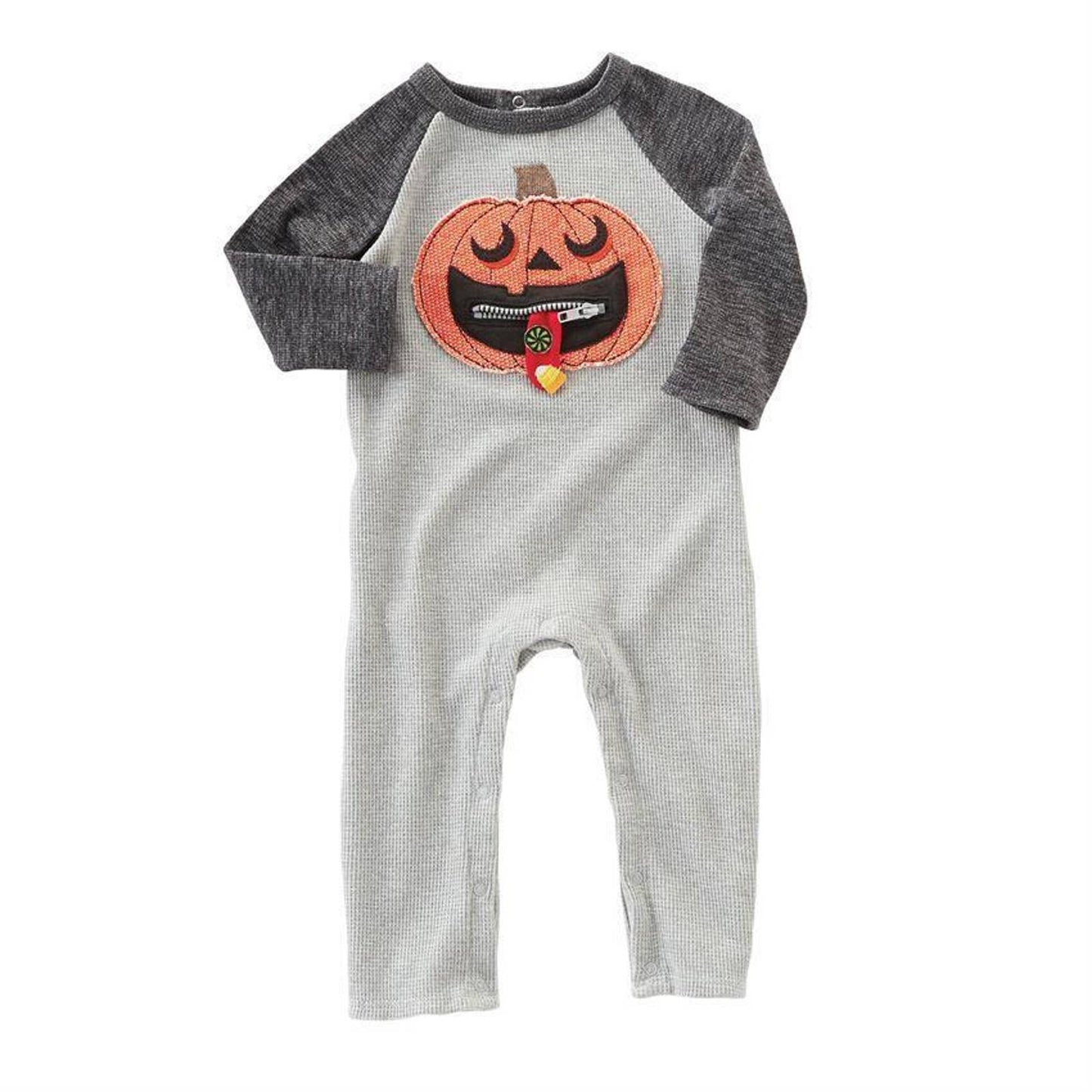 MUD PIE, Boys Halloween Pumpkin Zipper Mouth One Piece, Grey, $40 NWT