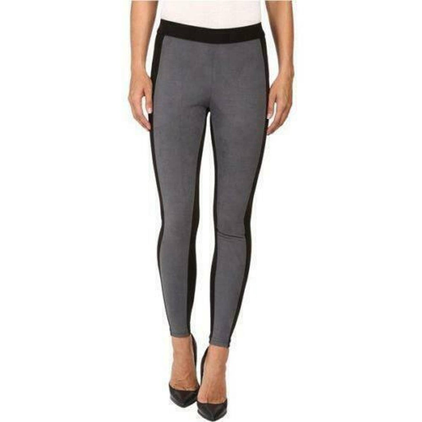 HUE LADIES MICROSUEDE COLORBLOCKED LEGGINGS, BLACK GRAY NWT, $48