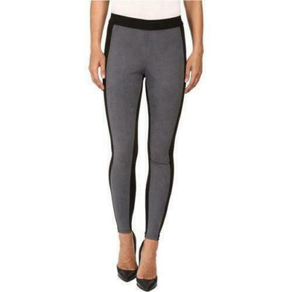 HUE Ladies Microsuede Colorblock Thunder Gray & Black Leggings