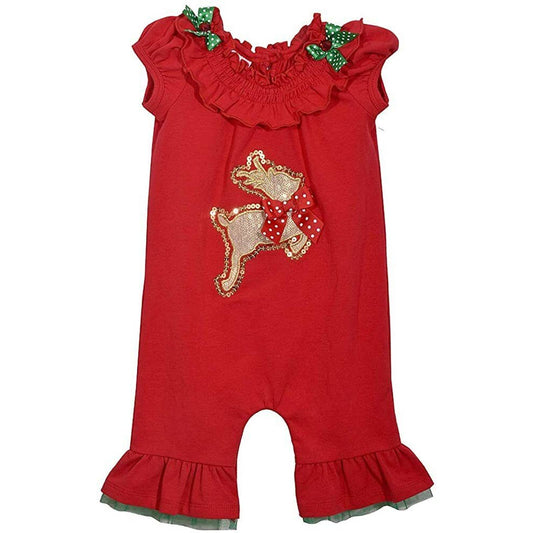 BONNIE JEAN GIRL'S Christmas Romper Coverall, Sequin Reindeer, Red, 3T, NWT! $35