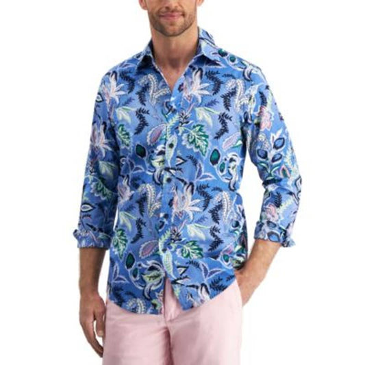 Club Room Men's Palace Blue Cerritos Floral Print Button Up Shirt, NWT!