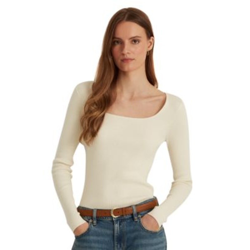 Lauren Ralph Lauren Women's Mascarpone Cream Ribbed Square Neck Sweater, Medium