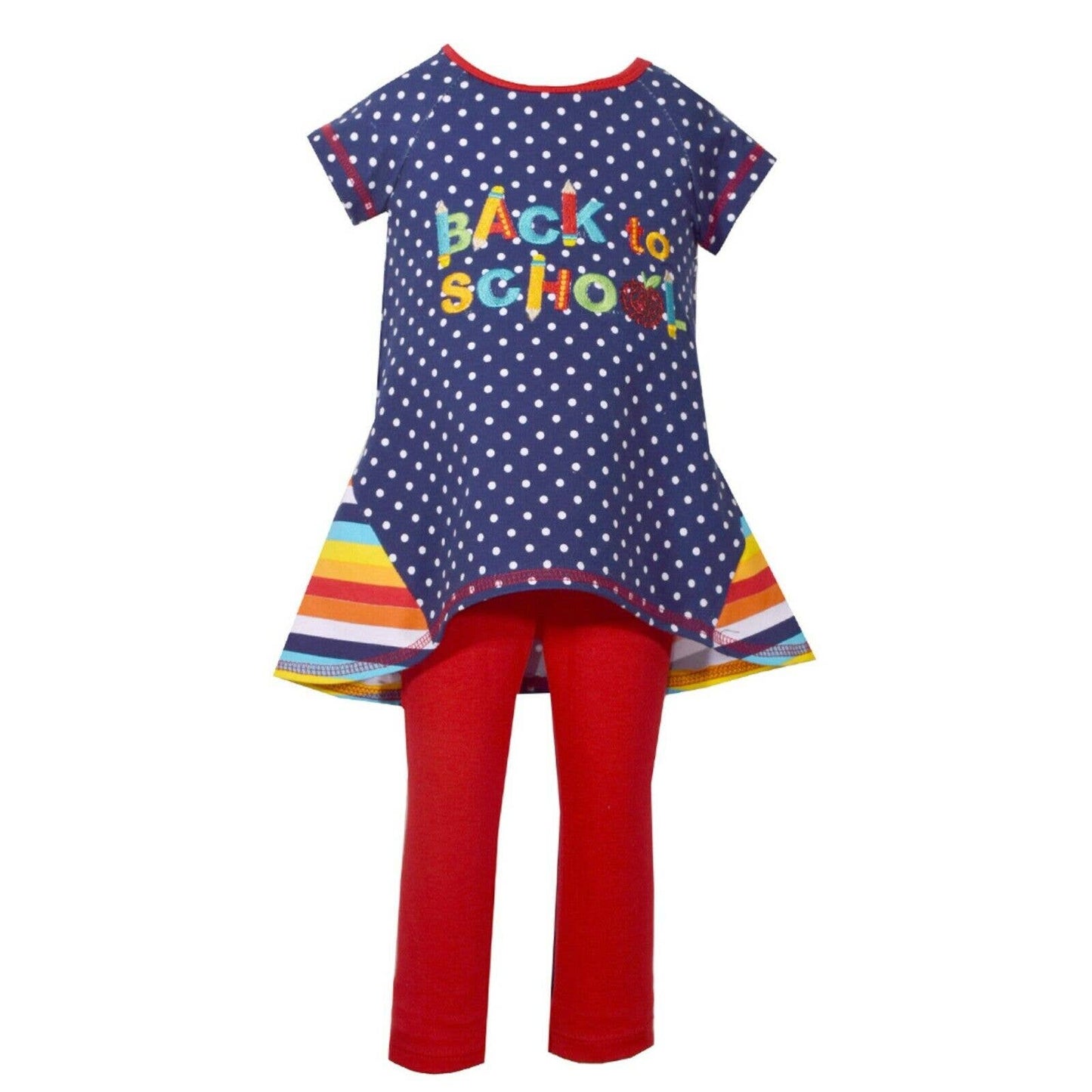 BONNIE JEAN Girls Back To School Polka Dot/ Striped Top, Red Pants NWT