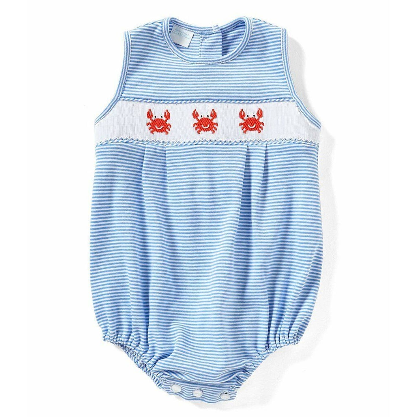 EDGEHILL COLLECTION Baby Smocked Bodysuit, Blue White Stripe Crab Theme, NWT $52