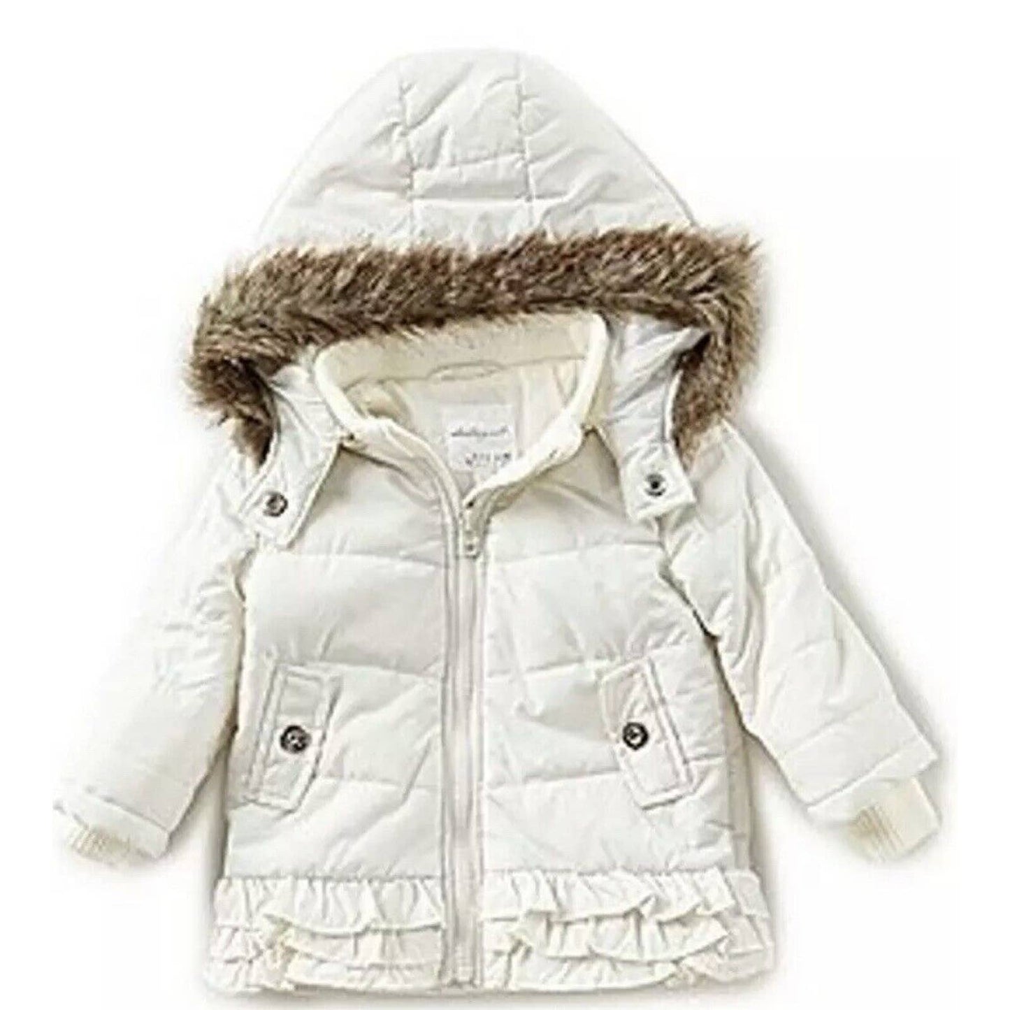 Starting Out Baby Girls Faux Fur Ruffle-Trim Hooded Coat, Ivory, 3M-NWT