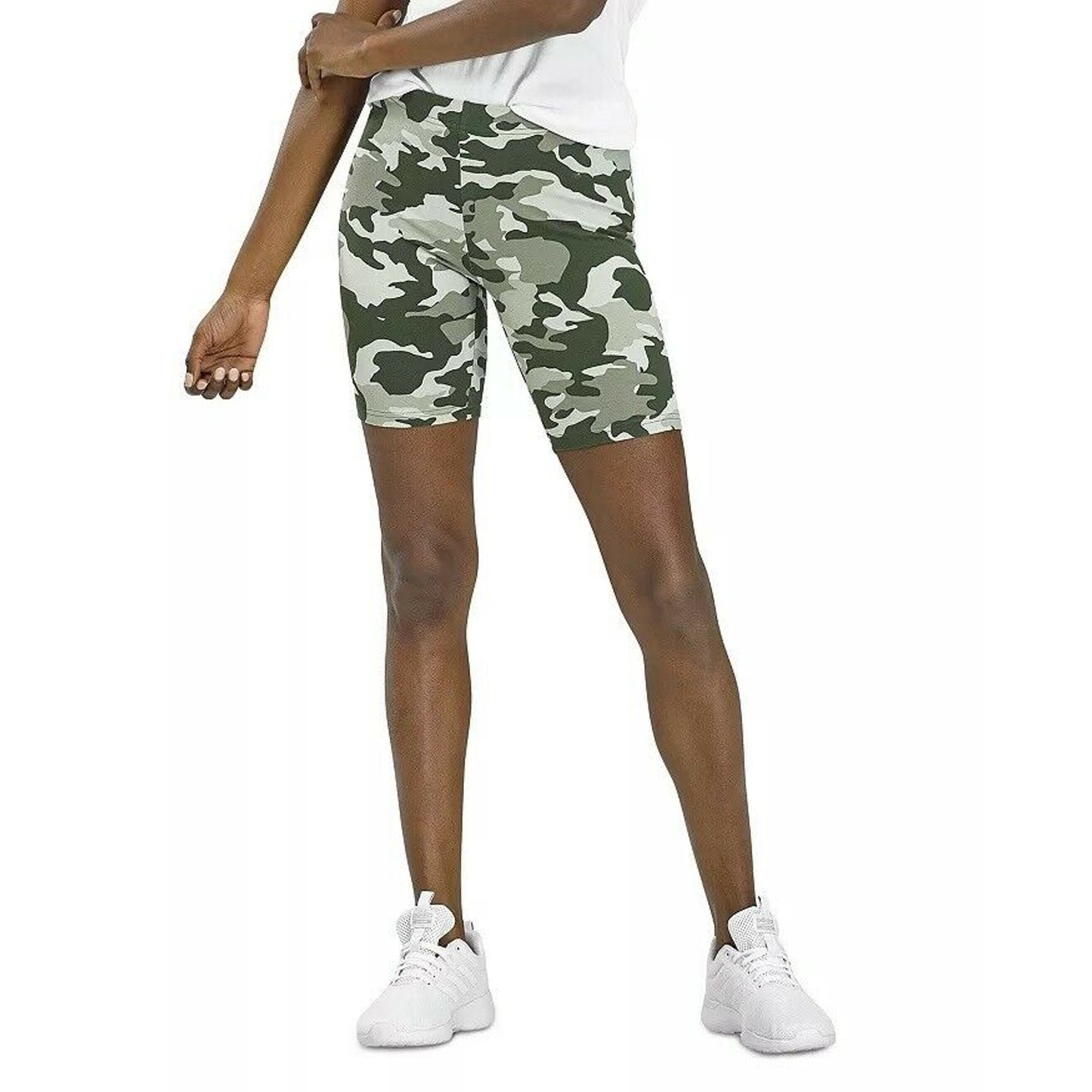 HUE Essentials Women's Olive Green Camo Print Biker Shorts