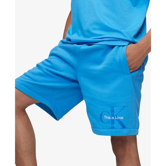 Calvin Klein Men's Deep Sky Blue Logo Shorts, Drawstring Sweat Shorts