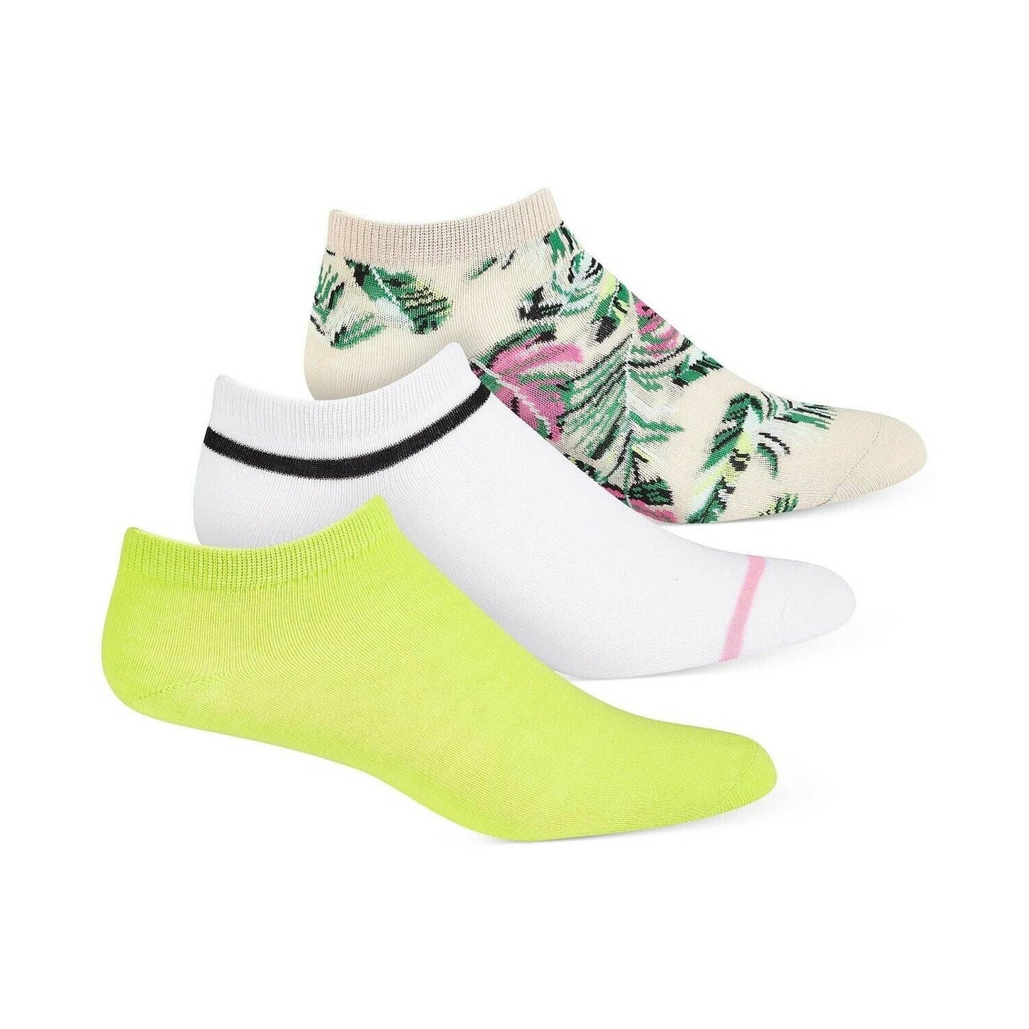 Jenni Women's 3-Pk. Palm Neon Low Cut Socks Palm Leaves, Solid & Babe NWT