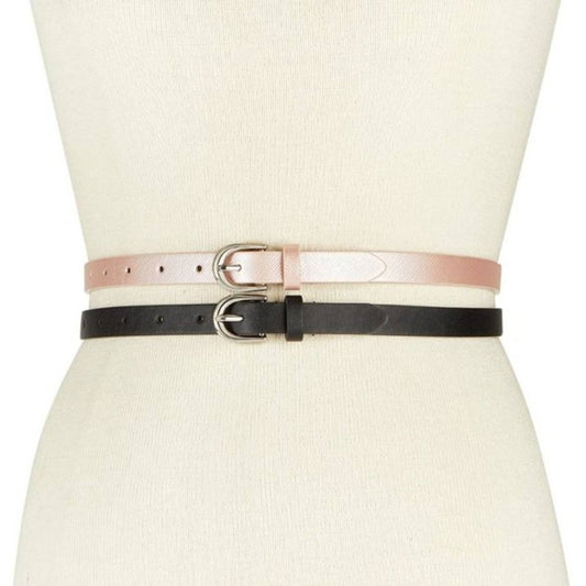 INC International Concepts 2 Pack Skinny Belts, Solid Black, Pink Shimmer, NWT!!
