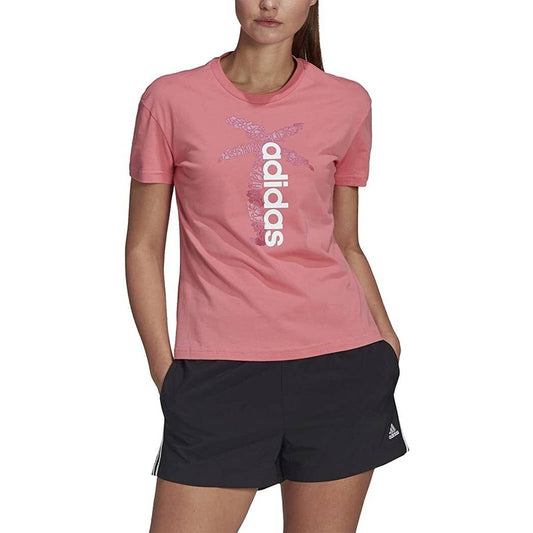 Adidas Women's Cotton Palm Tree-Graphic T-Shirt Hazy Rose