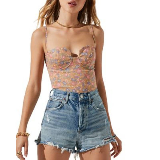 ASTR Ladies Espresso Floral Print Bustier Style "Brixley" Crop Top