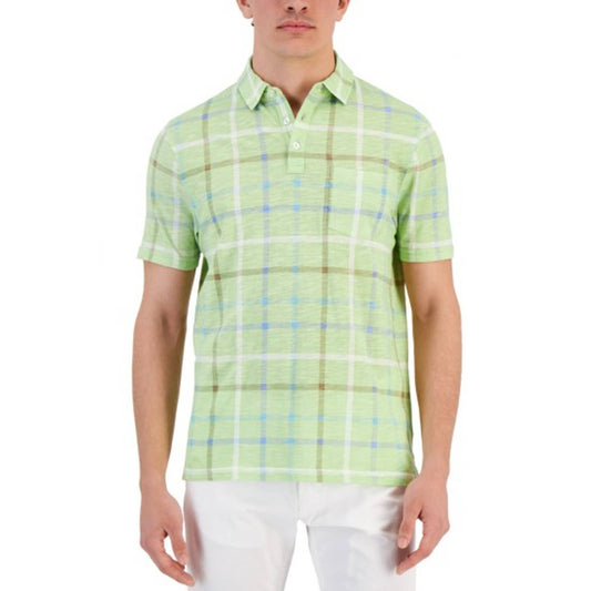 Club Room Men's Mint Green Windowpane Check Print Tee Shirt, Size S, NWT!