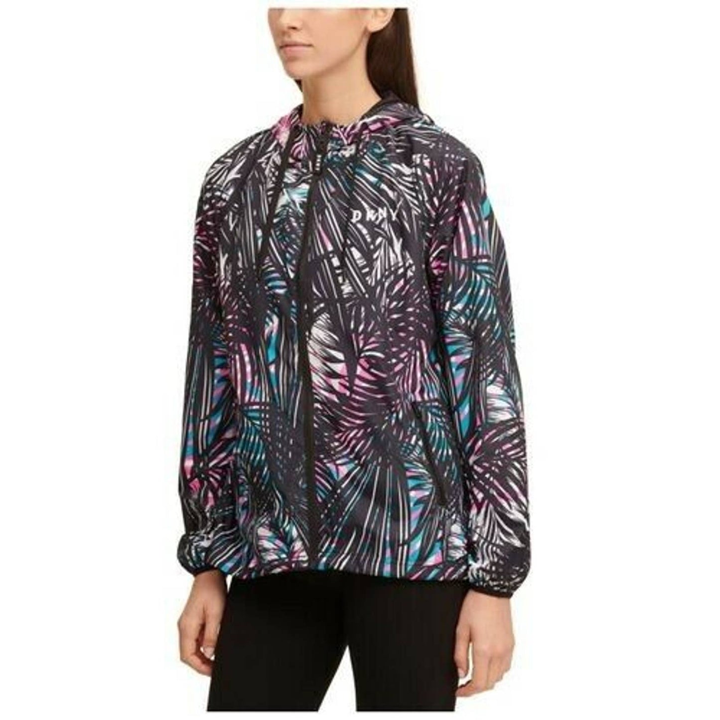 DKNY Women's Tropic Shade Printed Windbreak Laser Pink Black, SM NWT, $139