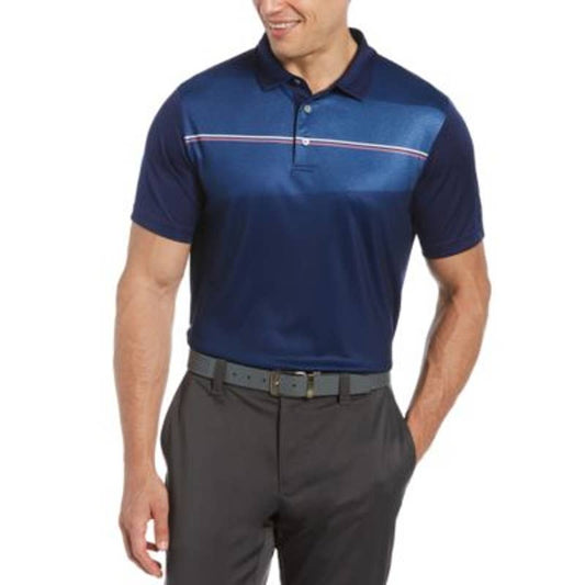 PGA Tour Men's Navy Blue Chest Stripe Polo Golf Shirt, NWT!