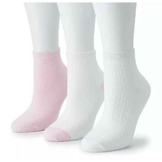 Cuddl Duds Womens Ankle Socks, 3 Pack White Pink