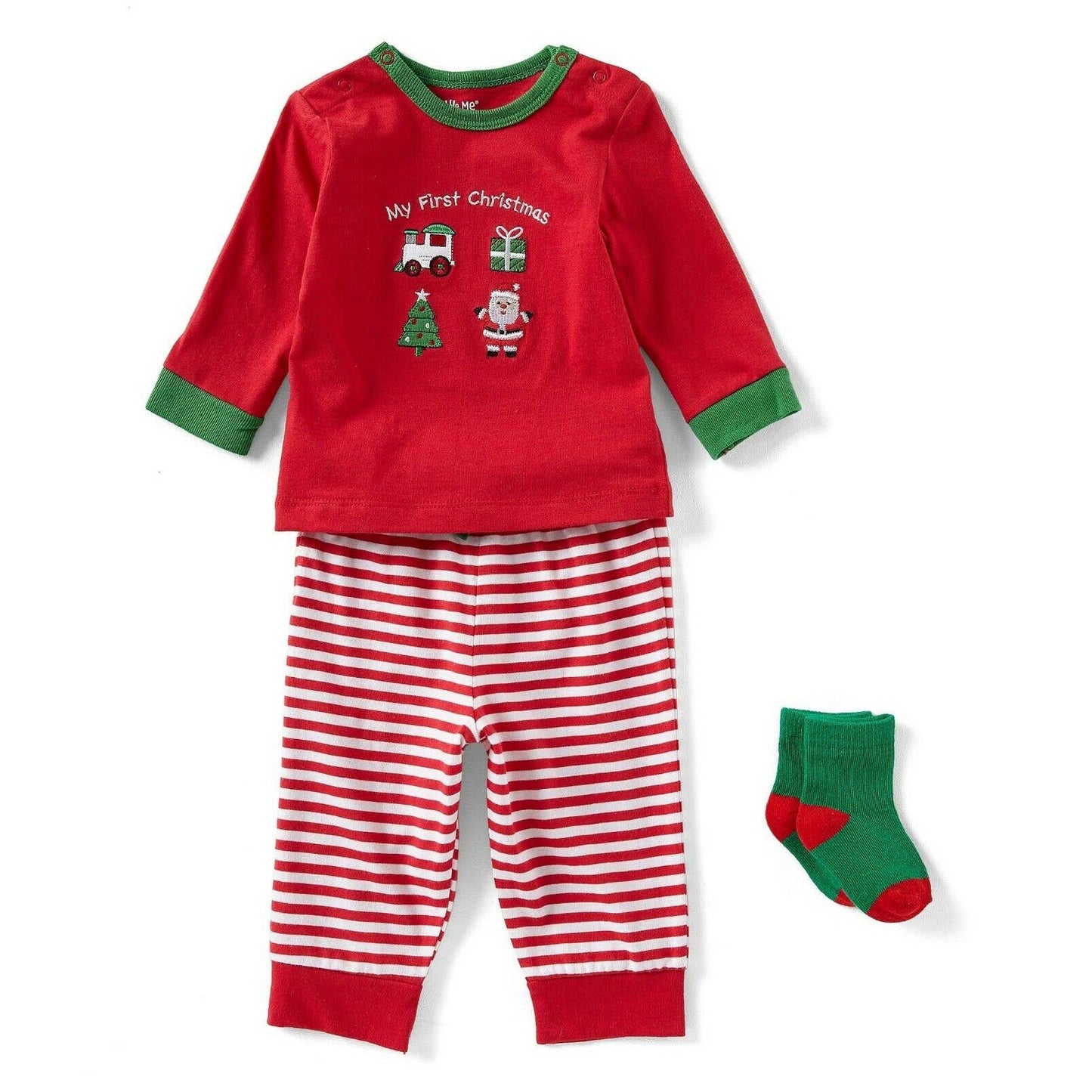 LITTLE ME Baby Infant My First Christmas Tee Pant Sock Set, Red White, NWT!