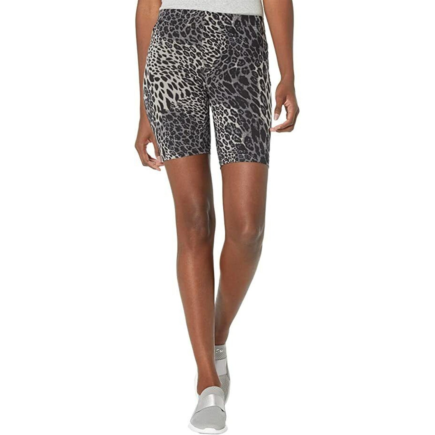 HUE Essentials Women's Animal Print Biker Shorts in Charcoal Gray & Black