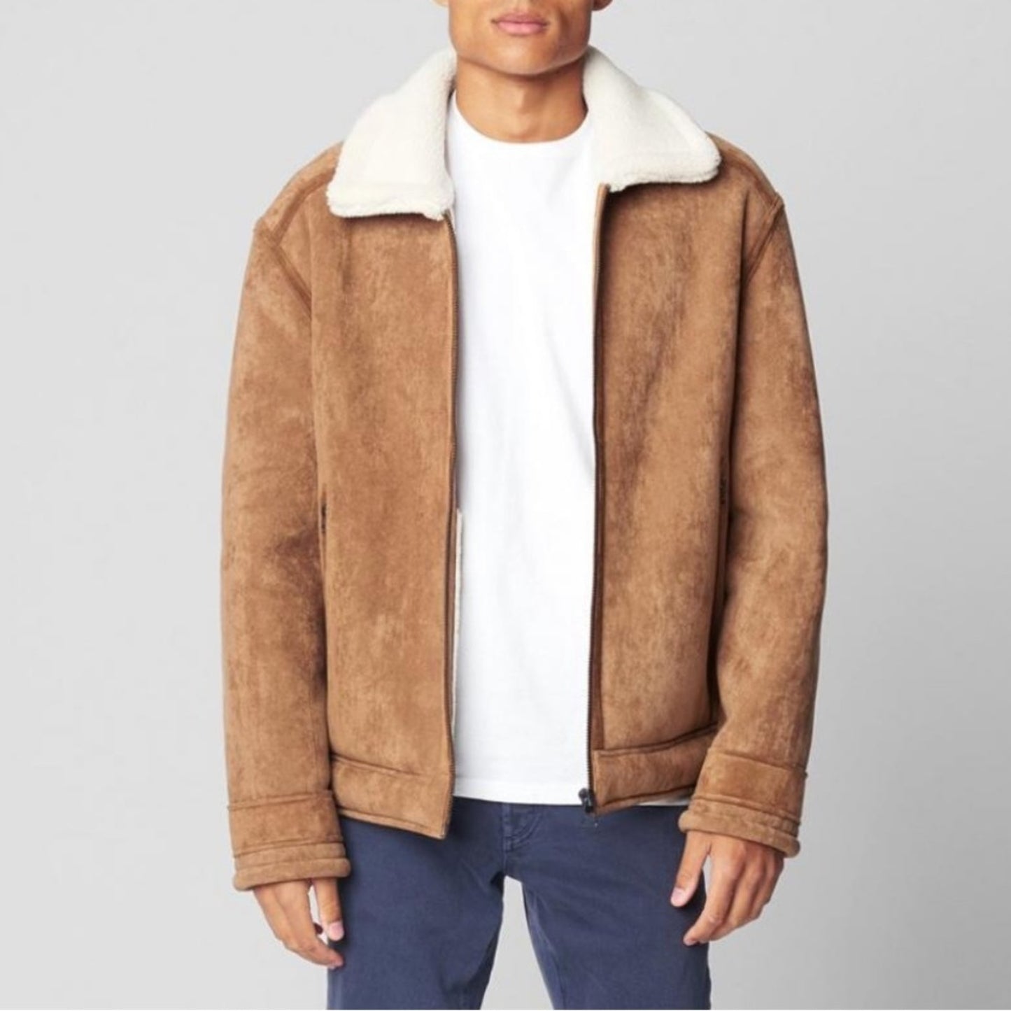 Blank NYC Men’s “Snowed In” Brown Faux-Suede Jacket w/ Cream Sherpa Lining