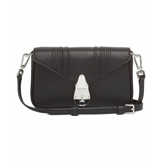 CALVIN KLEIN Locked Linear Quilted Crossbody Bag BLACK LEATHER, NWT, $268