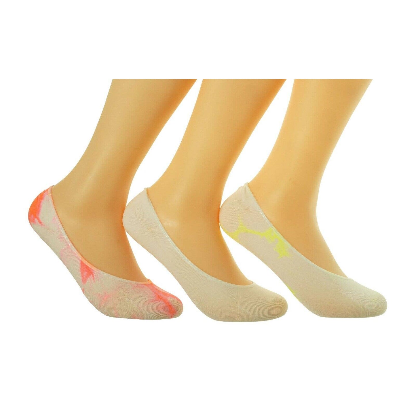 HUE, Orange & Yellow Tie Dye & Solid White Liner Socks, One Size, 3 Pack, NWT