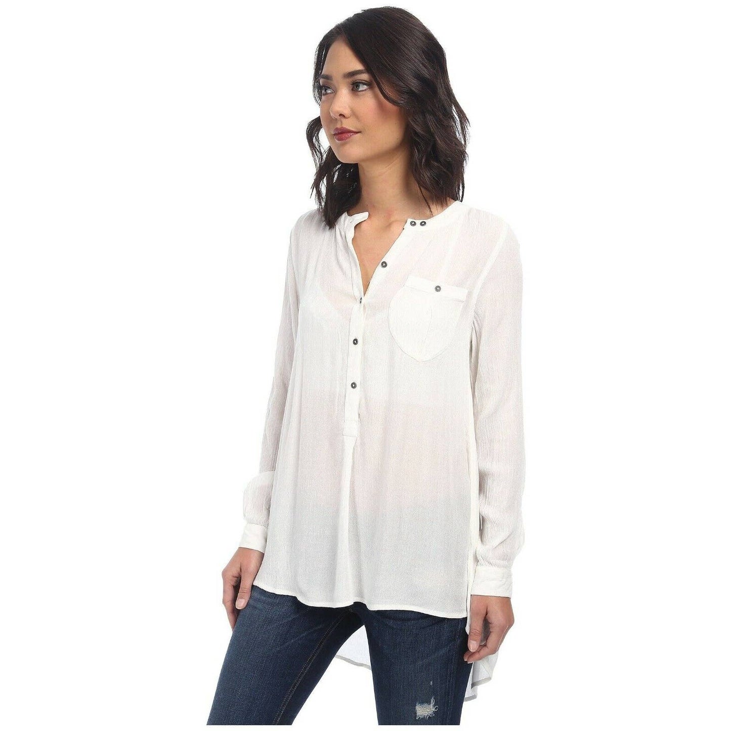 FREE PEOPLE, Ladies Boyfriend Button Down Pullover Blouse Ivory, Small, NWT $98