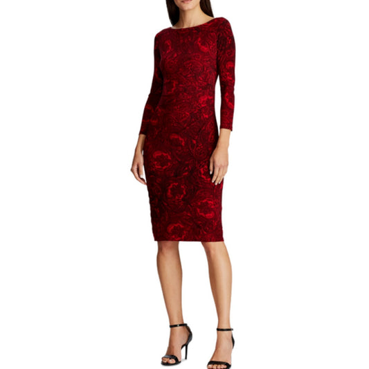 Ralph Lauren Women's Abstract Print "Victorina" Jersey Knit Dress in Red