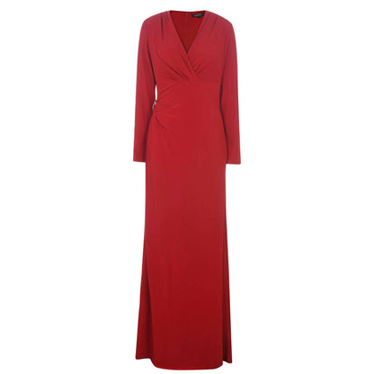Ralph Lauren Red Ruched Jersey Surplice Gown, “Rowenah”, Size 4
