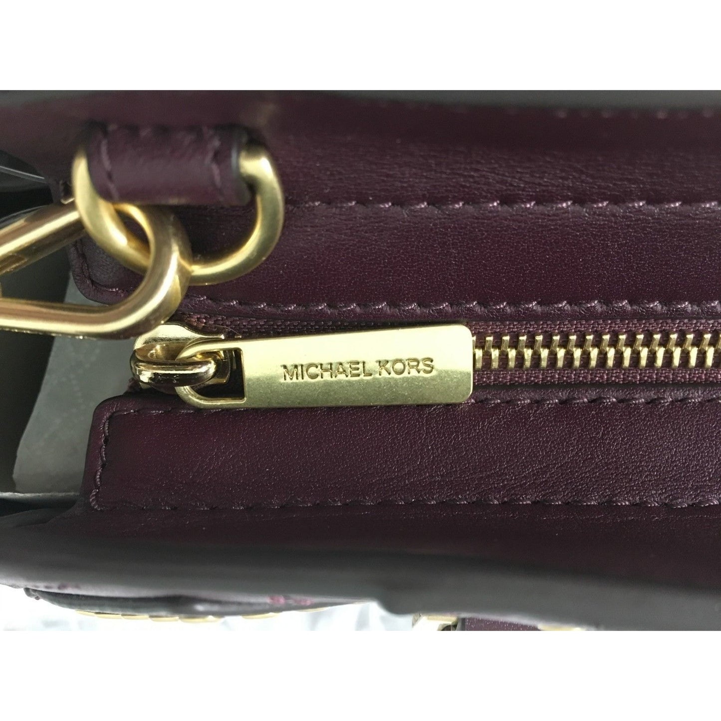 MICHAEL KORS, Diamond Grommet Selma Satchel, Plum/Gold, Leather