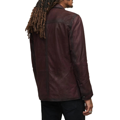 John Varvatos Lionell Leather Shirt Jacket Pinot Noir