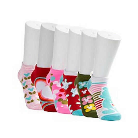 DISNEY LADIES NO SHOW LOW PROFILE SOCKS NEON PRINT 6 PACK MICKEY