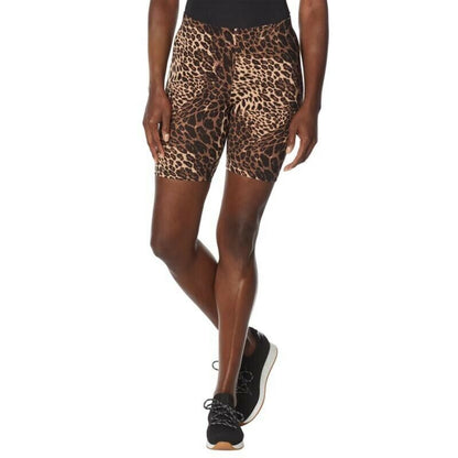 Hue Essentials Women's Wavy Leopard Bike Shorts, Brown