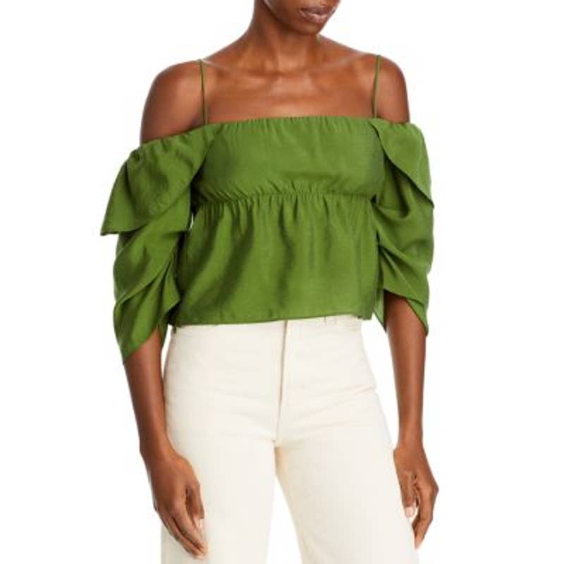 VINCE Ladies Forest Green Elbow Sleeve Panelled Cami Top