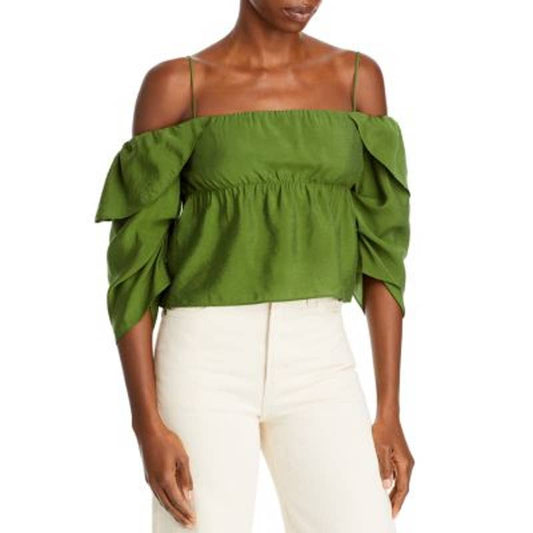 VINCE Ladies Forest Green Elbow Sleeve Panelled Cami Top, NWT!