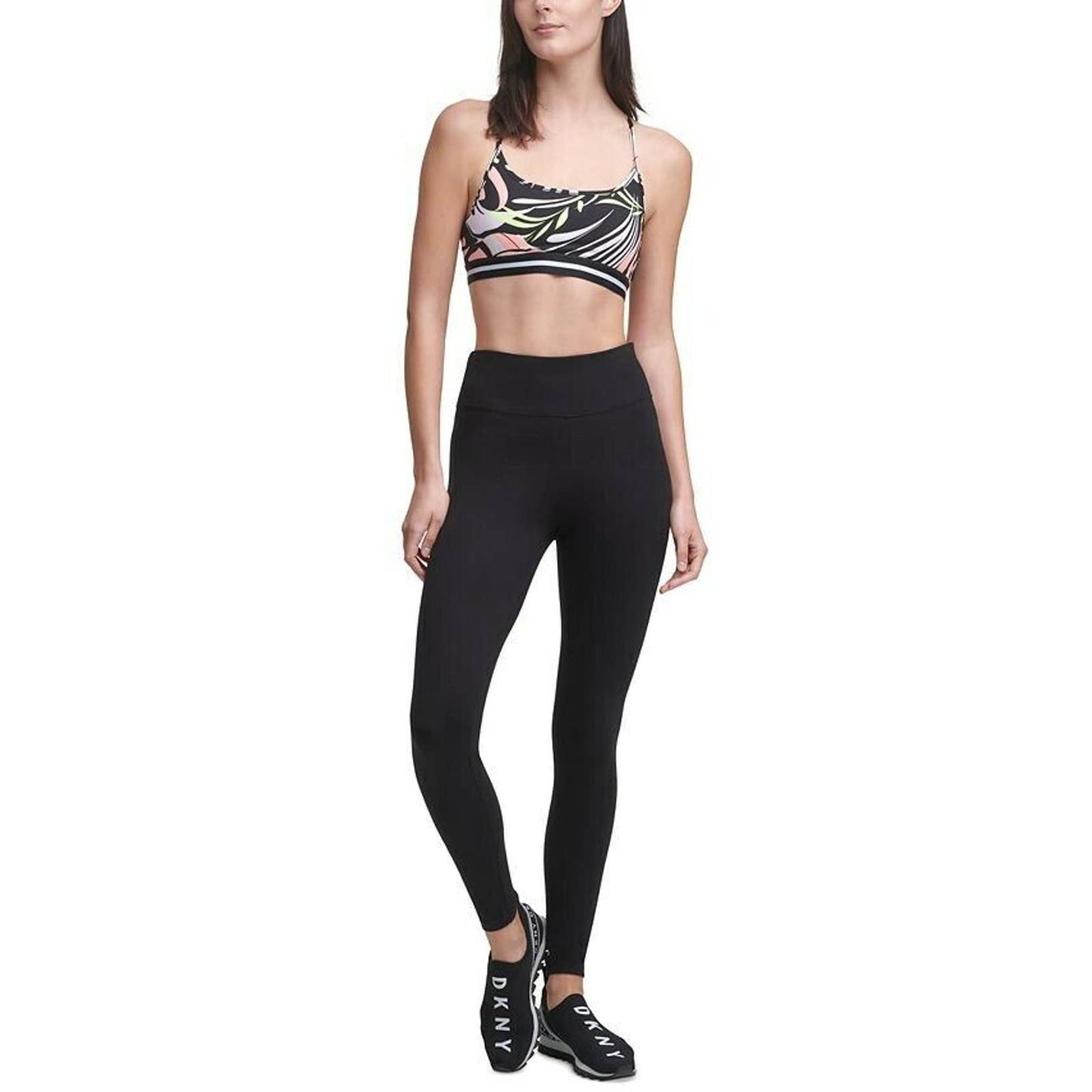 DKNY Dizzy Printed Racerback Medium Impact Sports Bra, NWT $44