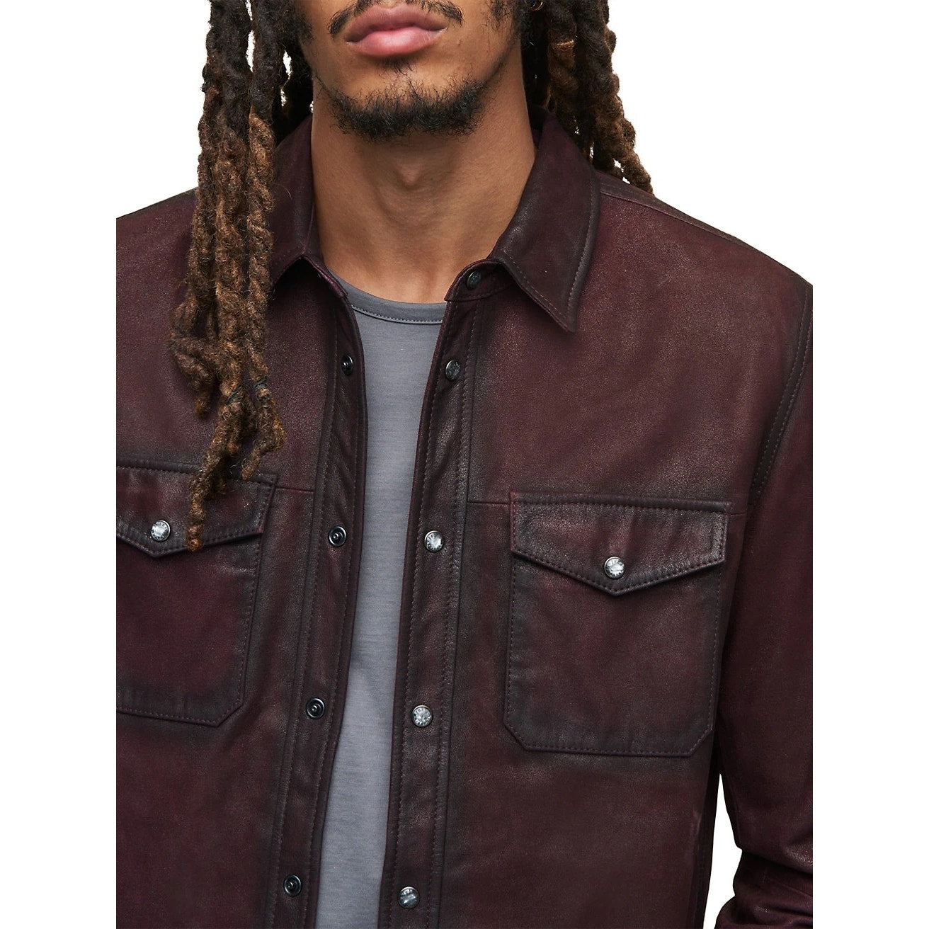 John Varvatos Lionell Leather Shirt Jacket Pinot Noir