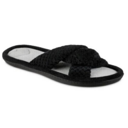 Isotoner Black Criss-Cross Slip On Style House Shoes, Memory Foam, NWT!!