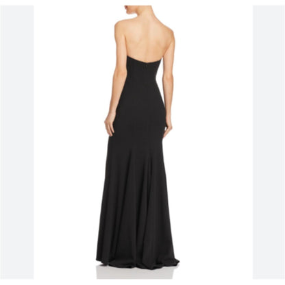 AQUA Ladies Solid Black Strapless Maxi Dress w/ Leg Slit