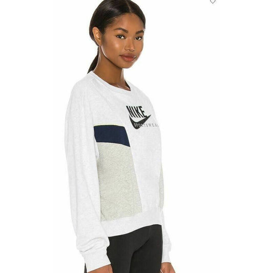 Nike Women's Heritage Colorblocked Sweatshirt Birch Heather, NWT