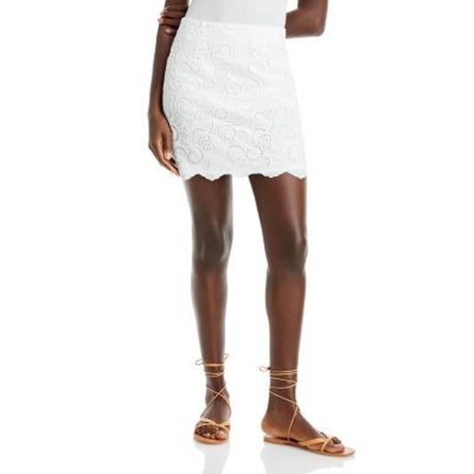 AQUA Ladies White Paisley Eyelet Lace Mini Skirt, Size XS, NWT!