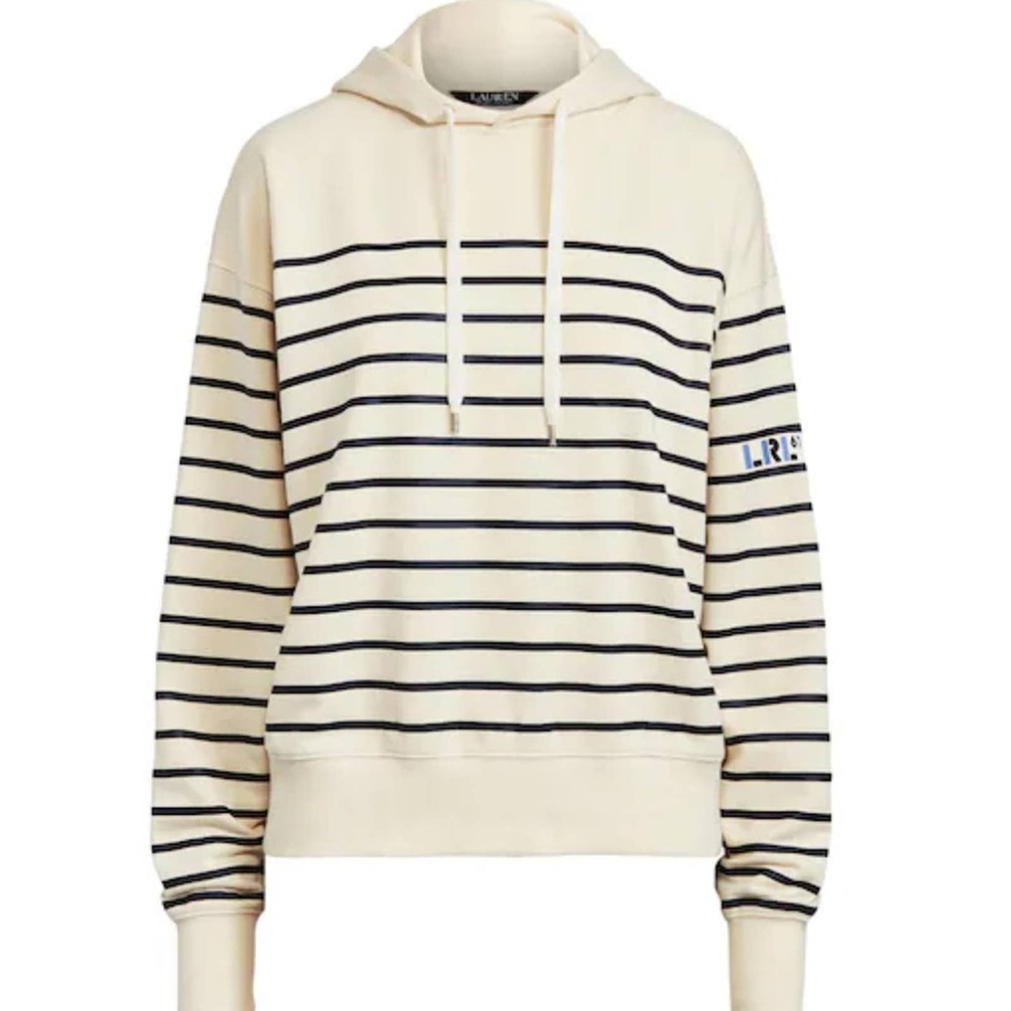 Lauren Ralph Lauren Cream & Navy Blue Striped Hoodie, Size Large, NWT!!