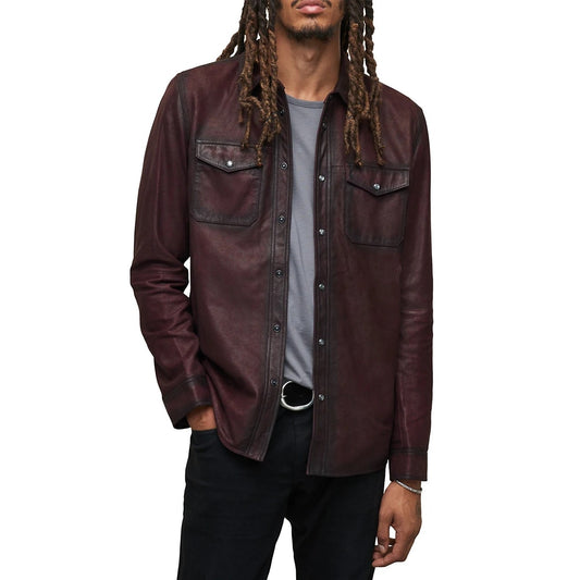 John Varvatos Lionell Leather Shirt Jacket Pinot Noir