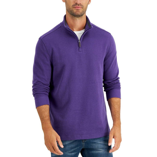 Club Room Men's Dark Fig Purple Quarter Zip Mock Neck Sweater, NWT!