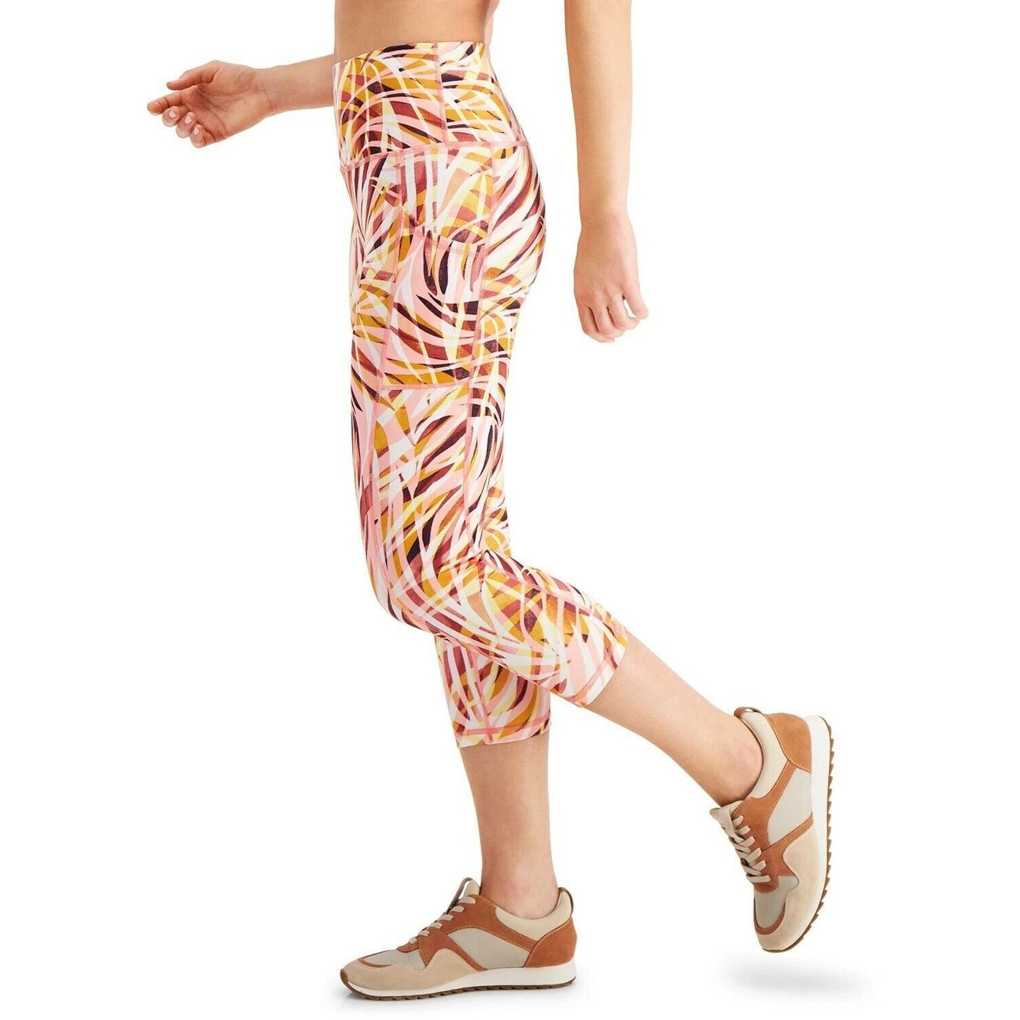 ID Ideology Printed Cropped Leggings Tropical Swirl Peachberry, NWT