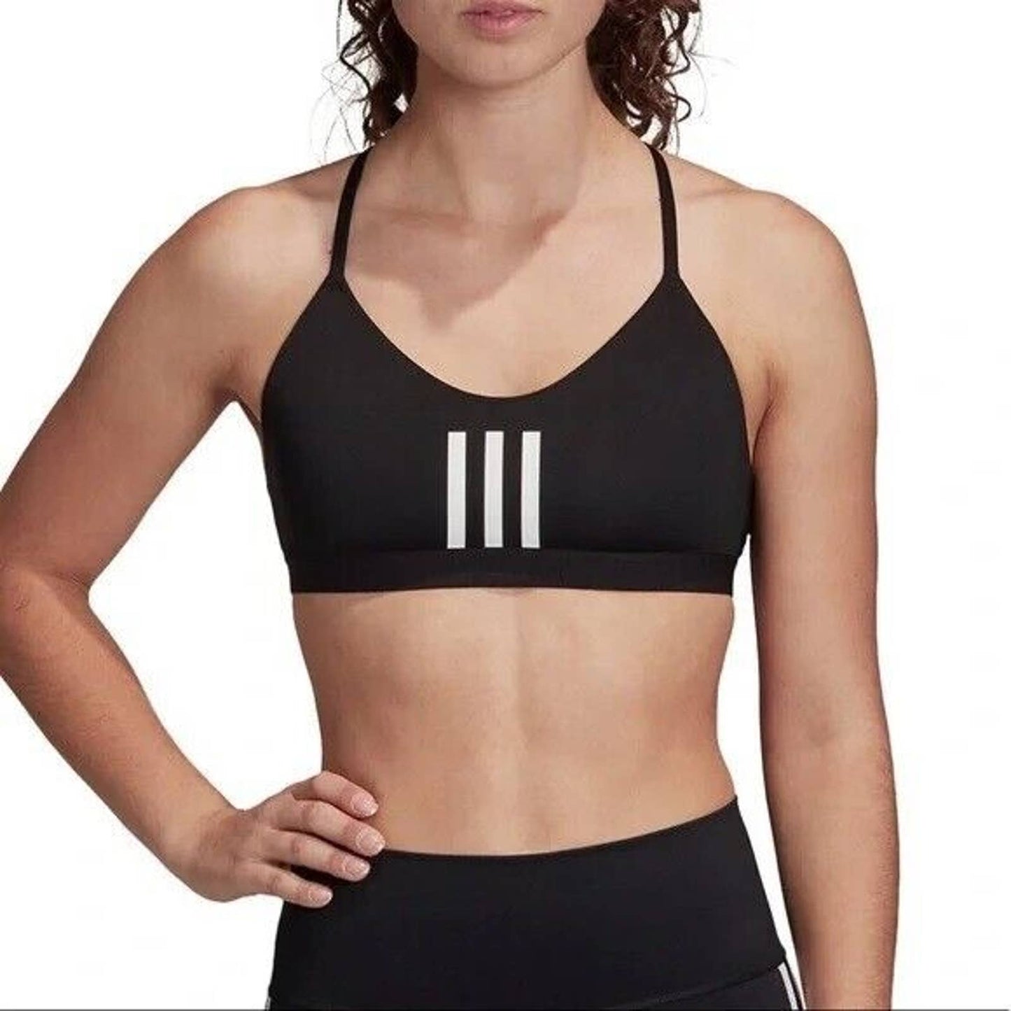 Adidas Women's All Me 3 Stripe Mesh Low-Impact Sports Bra Black NWT