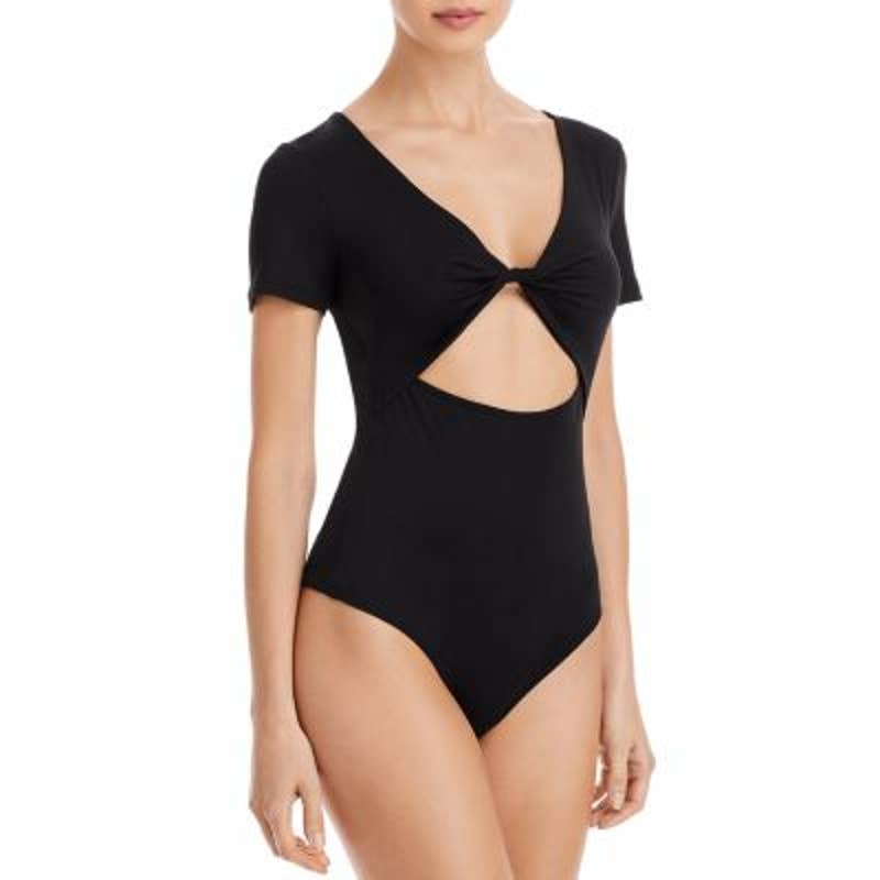 AQUA Ladies Black Trist Fit Short Sleeve Cutout Bodysuit, Size Medium, NWT!