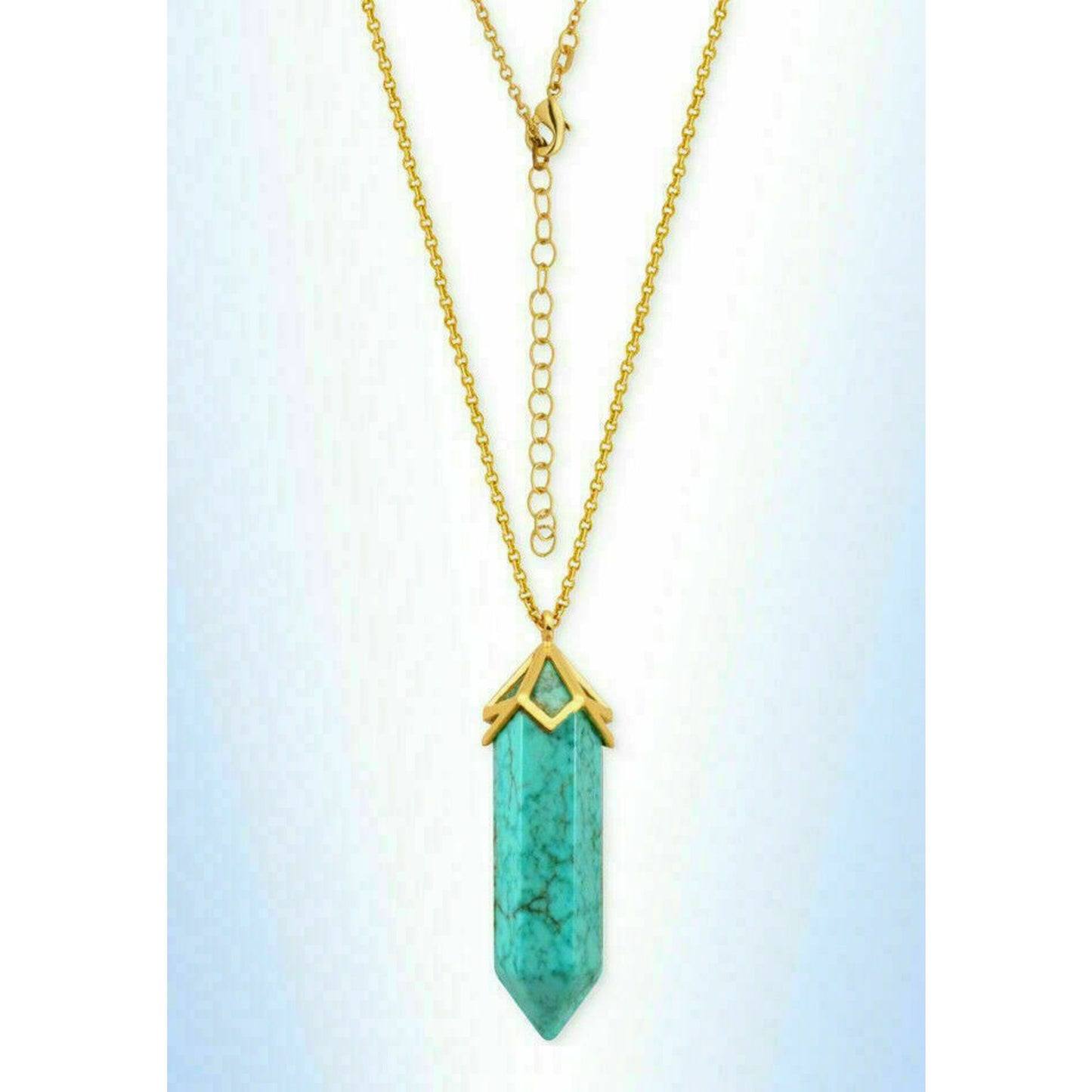 MACY'S Genuine Aqua Howlite Pendant Necklace w/ Gold Hardware/Chain NWT $80!