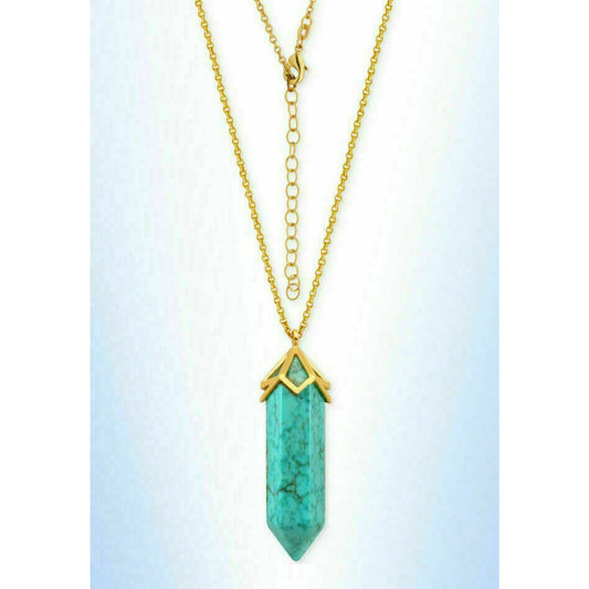 MACY'S Genuine Aqua Howlite Pendant Necklace w/ Gold Hardware/Chain NWT $80!